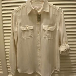 LOFT - Cream top with gold pinstripes